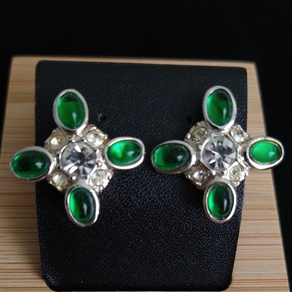 Nina Ricci Green and Silver Earrings
